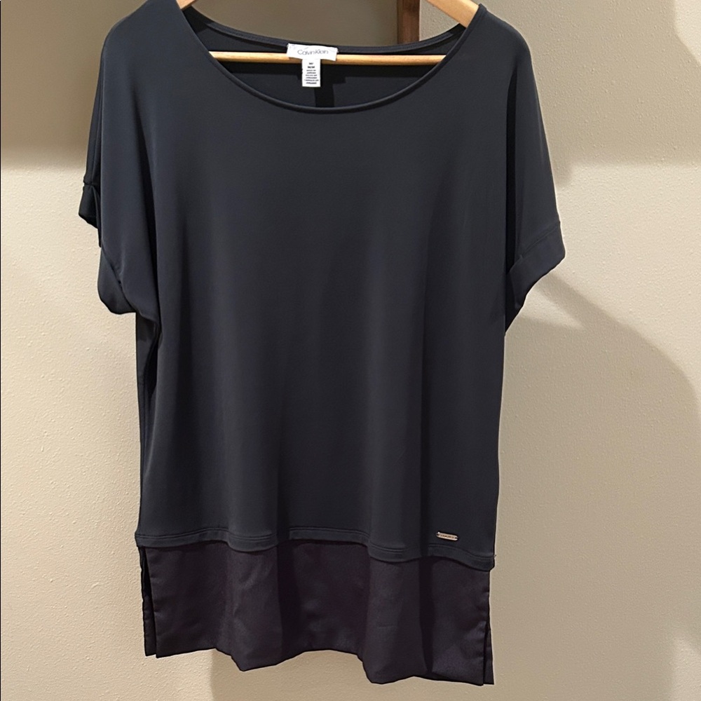 Calvin Klein Navy Short-Sleeve Layered Tunic Top